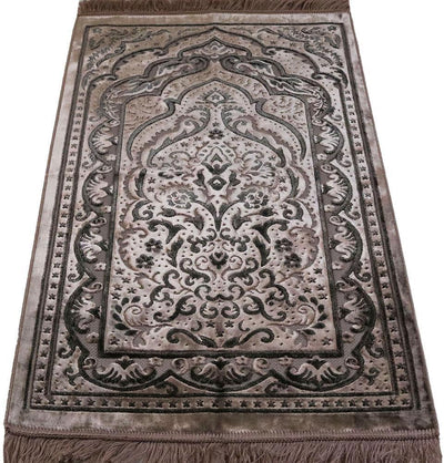 Luxury Velvet Islamic Prayer Rug - Mink