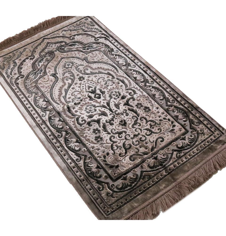Luxury Velvet Islamic Prayer Rug - Mink