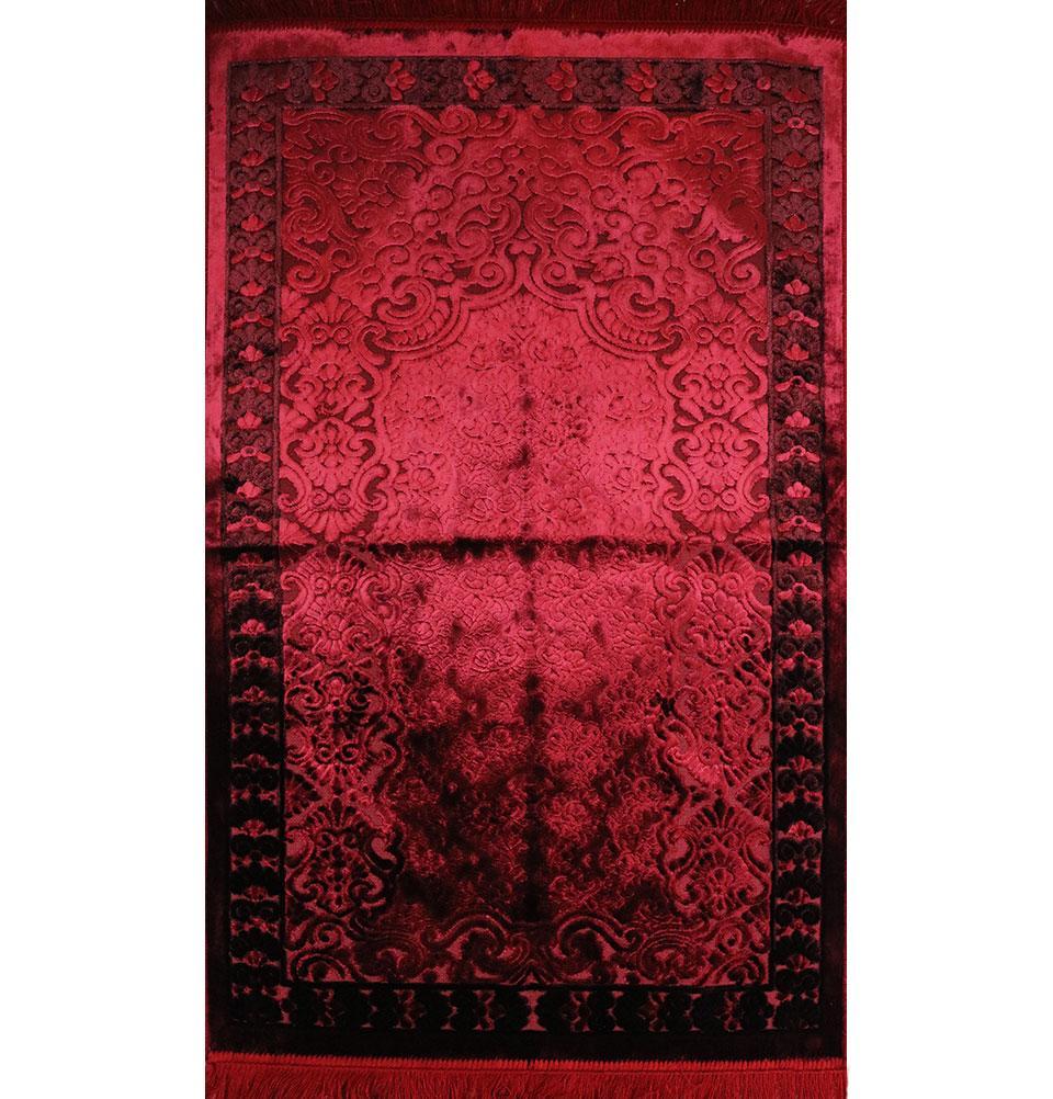 Luxury Velvet Islamic Prayer Rug - Red