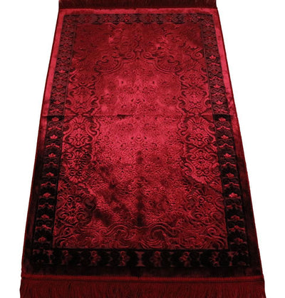 Luxury Velvet Islamic Prayer Rug - Red