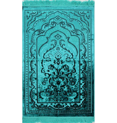 Luxury Velvet Islamic Prayer Rug - Turquoise & Black