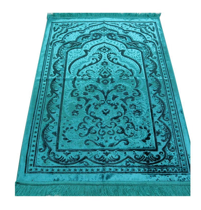 Luxury Velvet Islamic Prayer Rug - Turquoise & Black