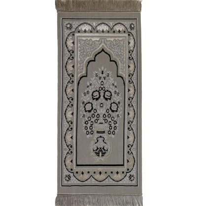 Modefa Prayer Rug Luxury Velvet Islamic Prayer Rug | Youth/Young Adult Size | Stone Gray