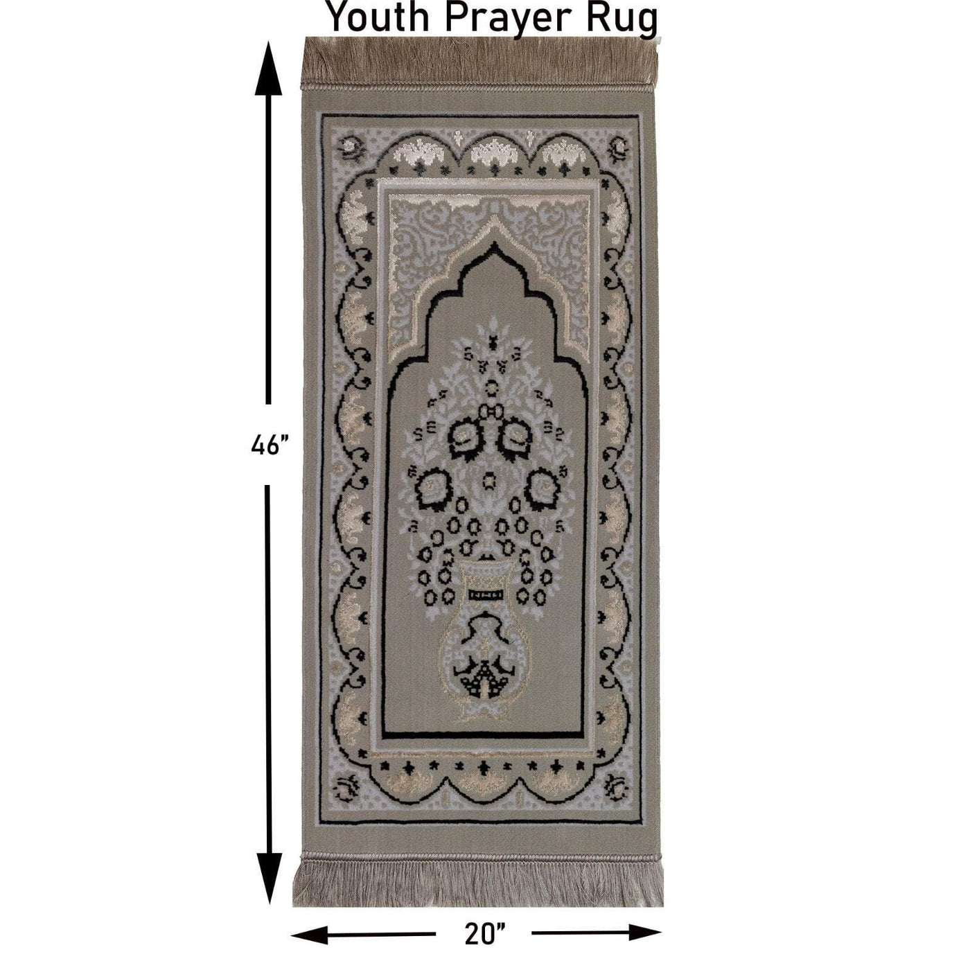 Modefa Prayer Rug Luxury Velvet Islamic Prayer Rug | Youth/Young Adult Size | Stone Gray