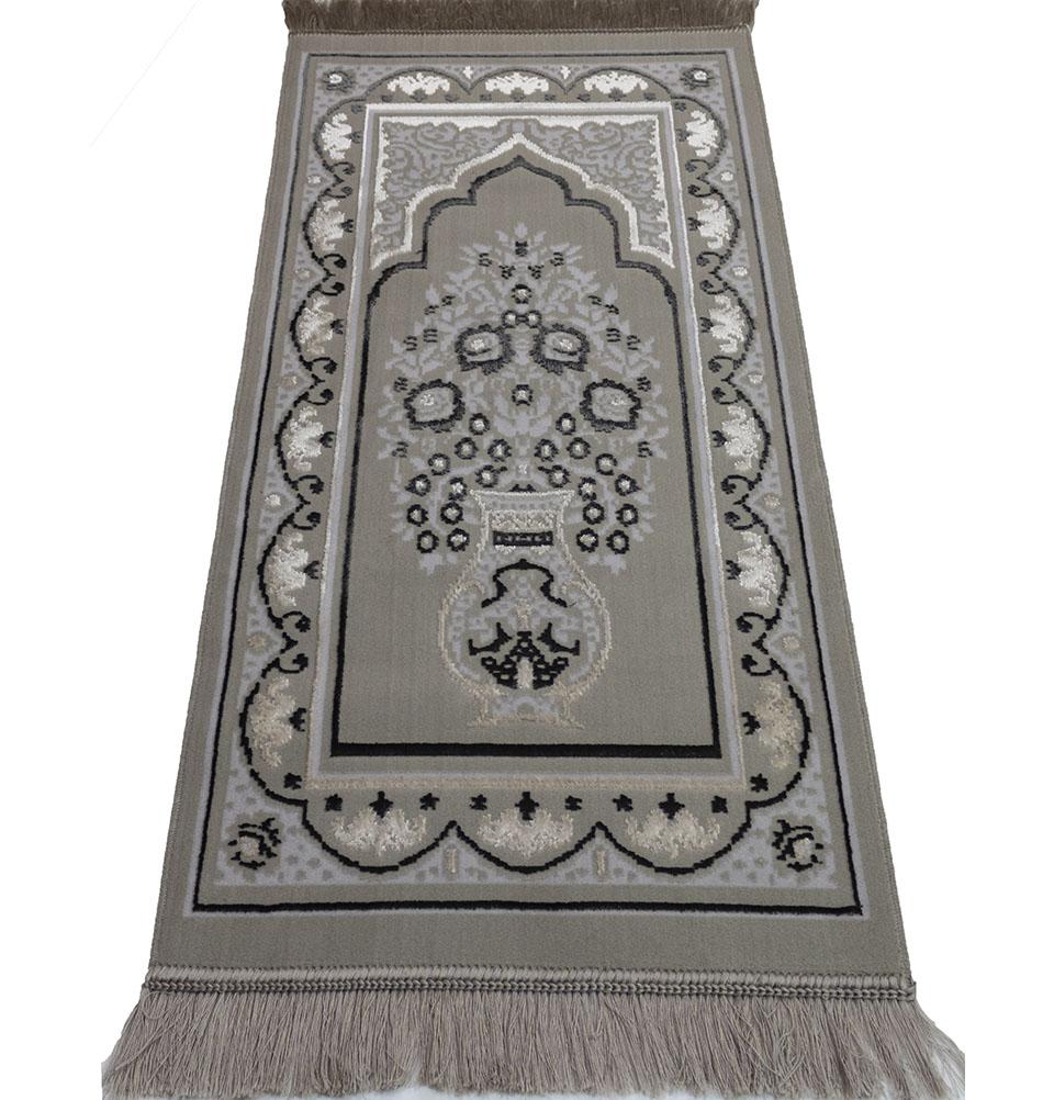 Modefa Prayer Rug Luxury Velvet Islamic Prayer Rug | Youth/Young Adult Size | Stone Gray