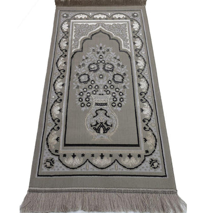 Modefa Prayer Rug Luxury Velvet Islamic Prayer Rug | Youth/Young Adult Size | Stone Gray