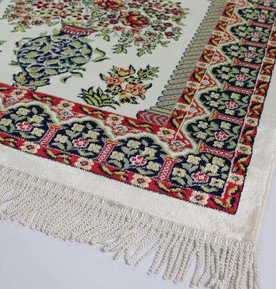 Luxury Velvet Kilim Islamic Prayer Rug - Floral Creme