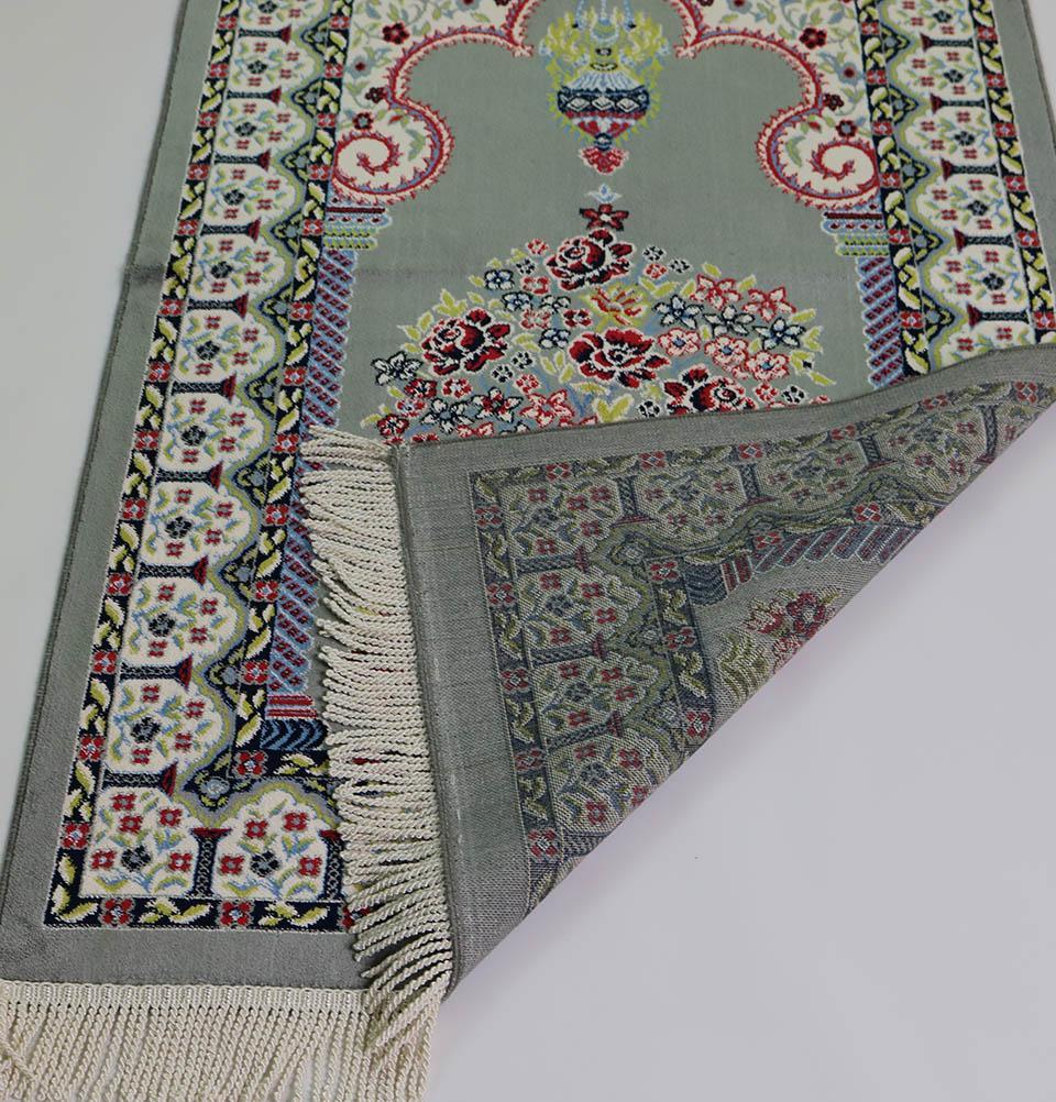 Luxury Velvet Kilim Islamic Prayer Rug - Floral Grey