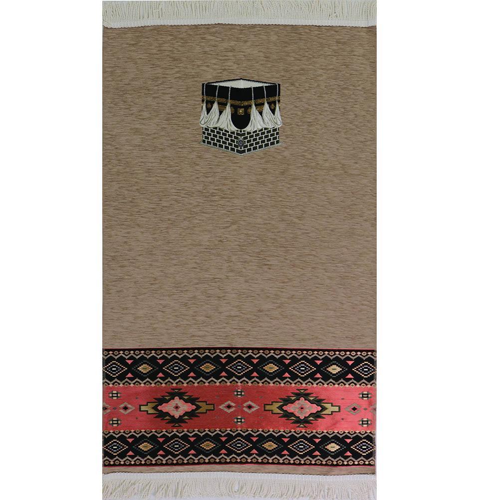 Luxury Woven Chenille Islamic Prayer Rug - Kaba Beige