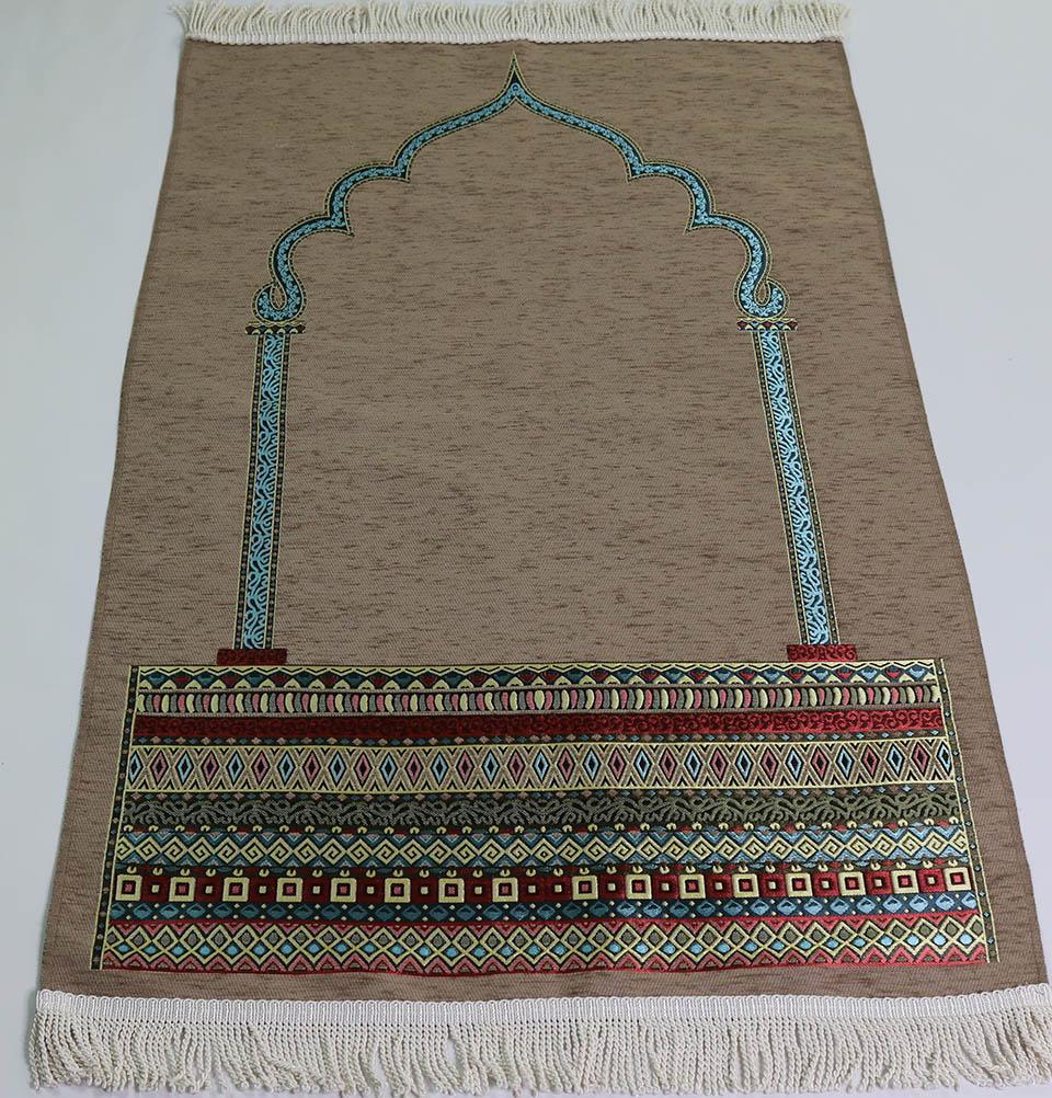 Luxury Woven Chenille Islamic Prayer Rug - Tribal Beige