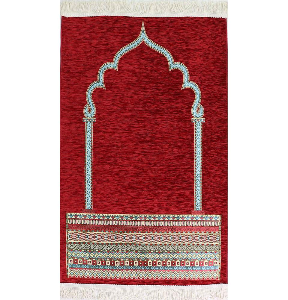 Luxury Woven Chenille Islamic Prayer Rug - Tribal Red