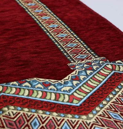 Luxury Woven Chenille Islamic Prayer Rug - Tribal Red 2