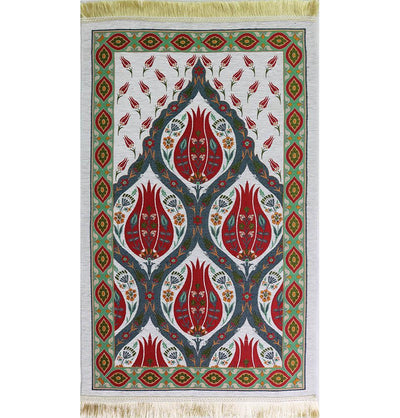 Luxury Woven Chenille Islamic Prayer Rug - Turkish Tulip Red