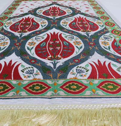 Luxury Woven Chenille Islamic Prayer Rug - Turkish Tulip Red