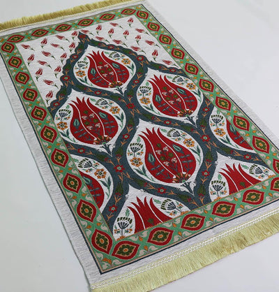 Luxury Woven Chenille Islamic Prayer Rug - Turkish Tulip Red