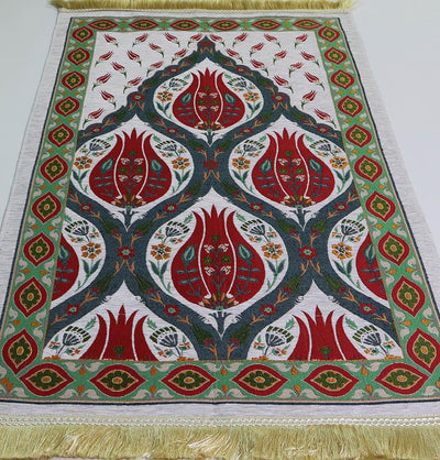 Luxury Woven Chenille Islamic Prayer Rug - Turkish Tulip Red