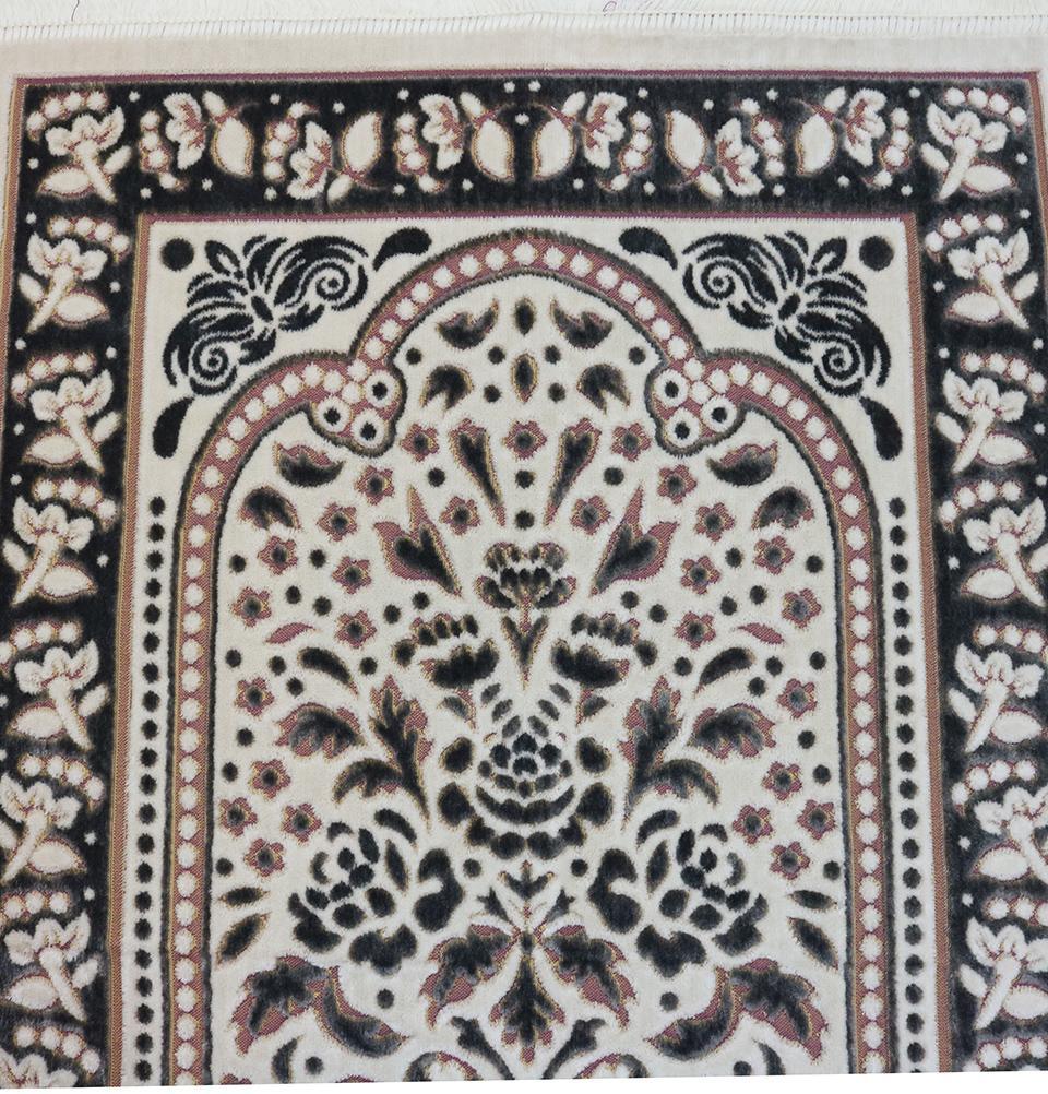 Marmara Velvet Islamic Prayer Rug - Black / Pink