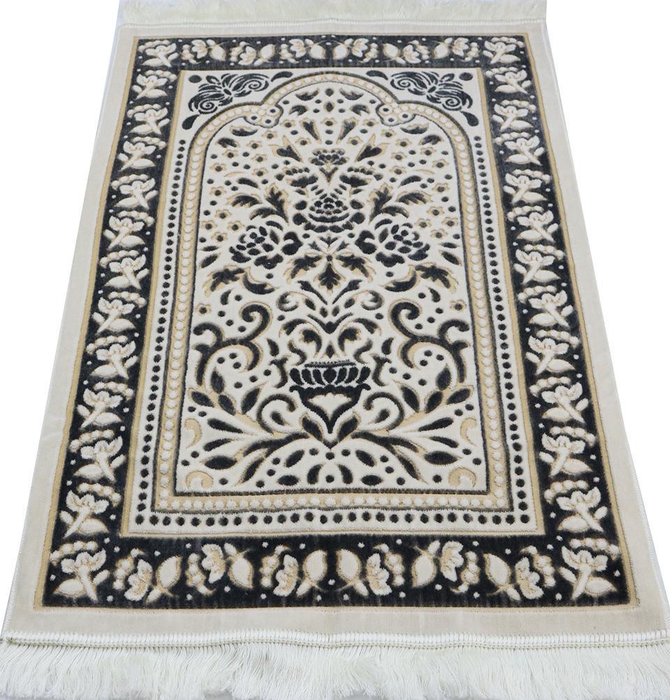 Marmara Velvet Islamic Prayer Rug - Black / Yellow