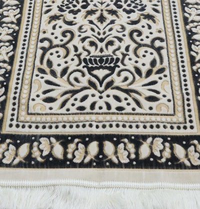 Marmara Velvet Islamic Prayer Rug - Black / Yellow