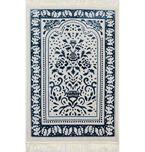 Marmara Velvet Islamic Prayer Rug - Blue / White