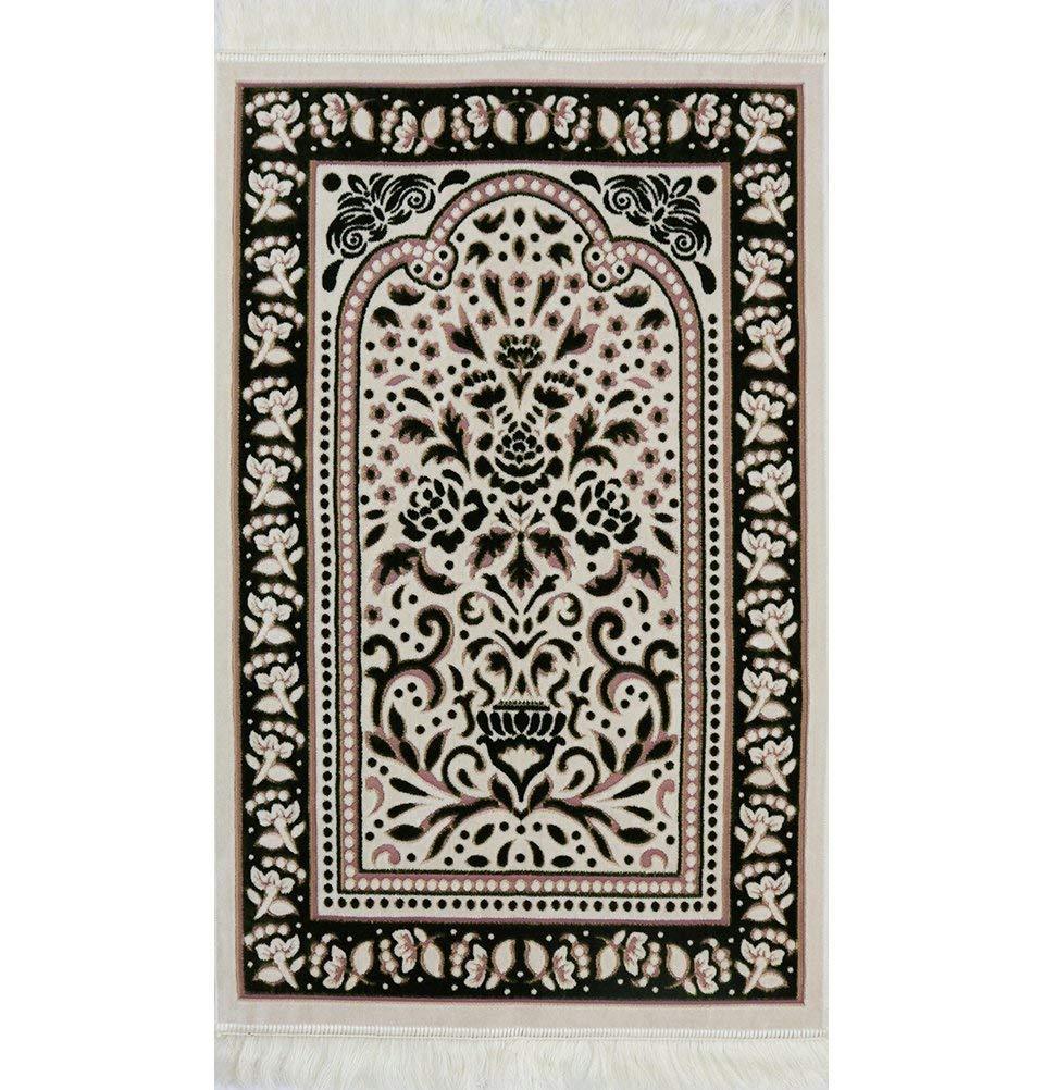 Marmara Velvet Islamic Prayer Rug - Green / Pink