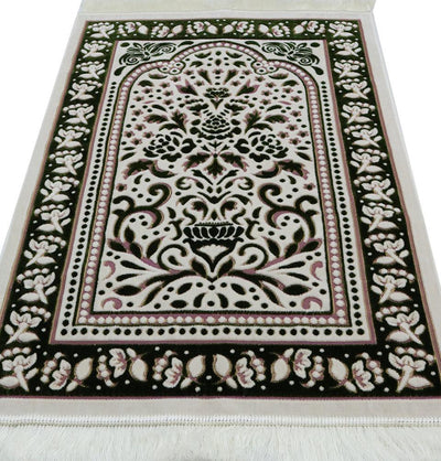 Marmara Velvet Islamic Prayer Rug - Green / Pink