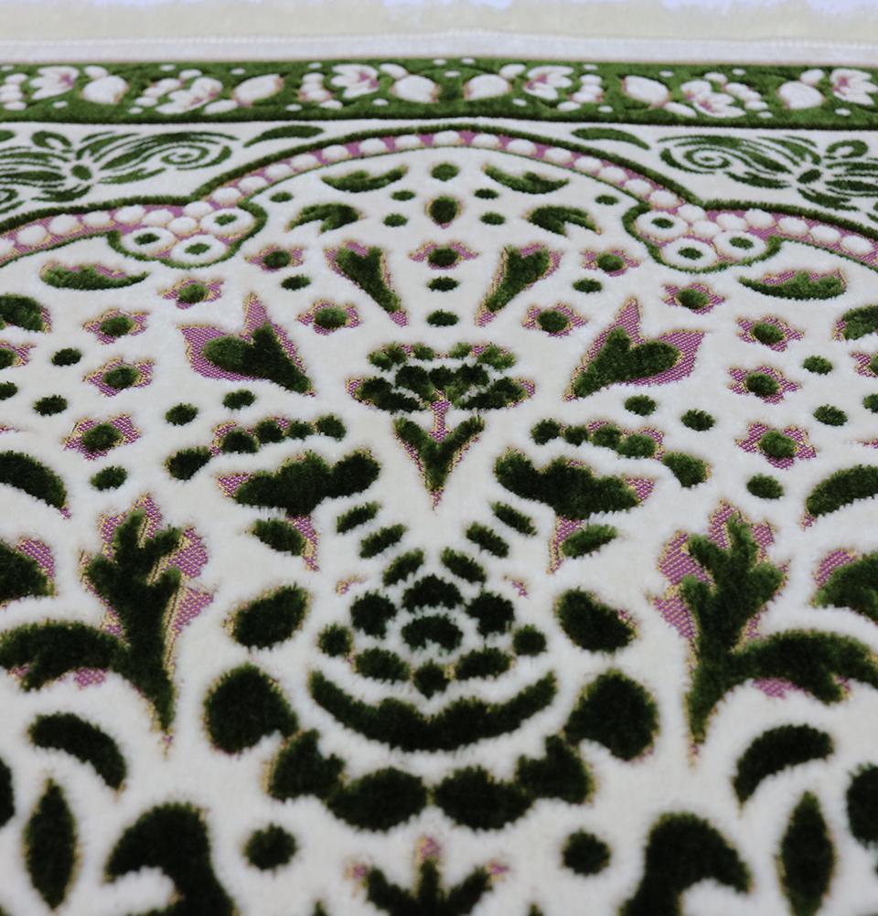 Marmara Velvet Islamic Prayer Rug - Green / Pink