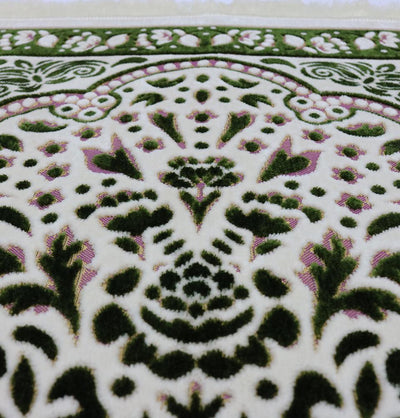 Marmara Velvet Islamic Prayer Rug - Green / Pink