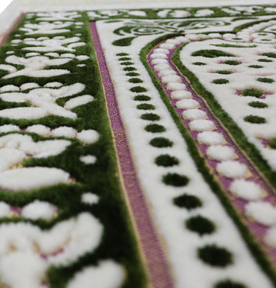 Marmara Velvet Islamic Prayer Rug - Green / Pink