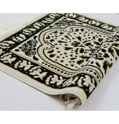 Marmara Velvet Islamic Prayer Rug - Green / Yellow