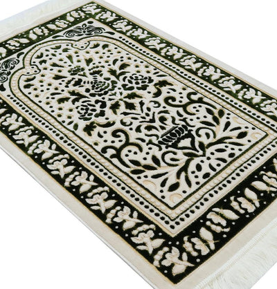 Marmara Velvet Islamic Prayer Rug - Green / Yellow