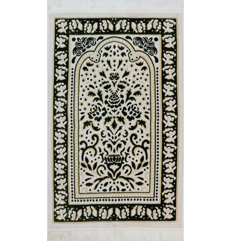 Marmara Velvet Islamic Prayer Rug - Green / Yellow