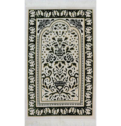 Marmara Velvet Islamic Prayer Rug - Green / Yellow