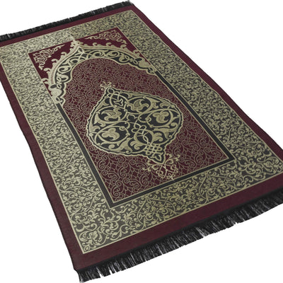 Modefa Prayer Rug Maroon + Black Chenille Ottoman Islamic Prayer Mat COMBO Set of 2  (Maroon + Black)