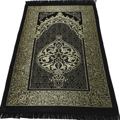 Modefa Prayer Rug Maroon + Black Chenille Ottoman Islamic Prayer Mat COMBO Set of 2  (Maroon + Black)