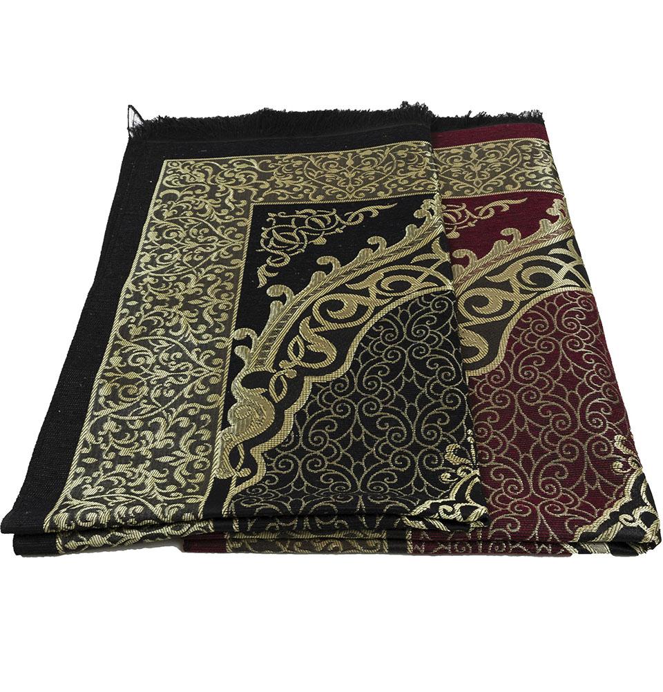 Modefa Prayer Rug Maroon + Black Chenille Ottoman Islamic Prayer Mat COMBO Set of 2  (Maroon + Black)