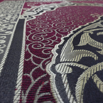 Modefa Prayer Rug Maroon + Black Chenille Ottoman Islamic Prayer Mat COMBO Set of 2  (Maroon + Black)