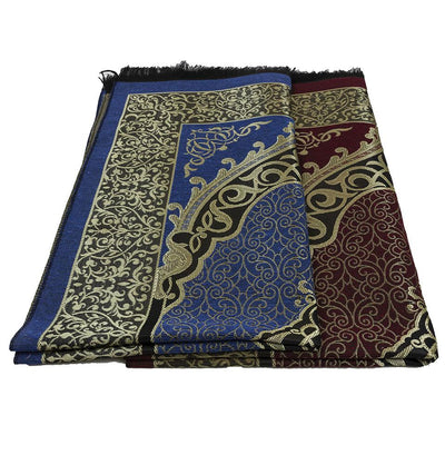 Modefa Prayer Rug Maroon + Blue Chenille Ottoman Islamic Prayer Mat COMBO Set of 2 (Maroon + Blue)