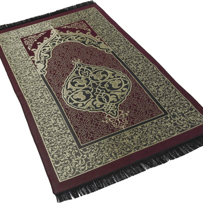 Modefa Prayer Rug Maroon + Blue Chenille Ottoman Islamic Prayer Mat COMBO Set of 2 (Maroon + Blue)