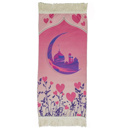 Modefa Prayer Rug Masjid Love Pink Child Size Islamic Prayer Rug - Fun Digital Print (Masjid Love Pink)