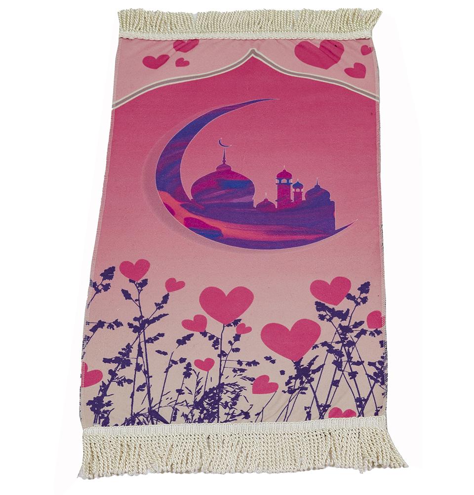 Modefa Prayer Rug Masjid Love Pink Child Size Islamic Prayer Rug - Fun Digital Print (Masjid Love Pink)