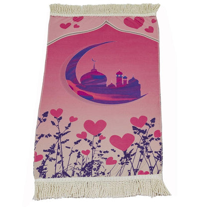 Modefa Prayer Rug Masjid Love Pink Child Size Islamic Prayer Rug - Fun Digital Print (Masjid Love Pink)