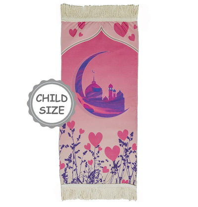 Modefa Prayer Rug Masjid Love Pink Child Size Islamic Prayer Rug - Fun Digital Print - Masjid Love Pink