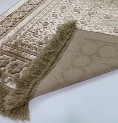 Luxury Velvet Islamic Prayer Rug Gift Box Set with Prayer Beads - Floral Stamp Mink