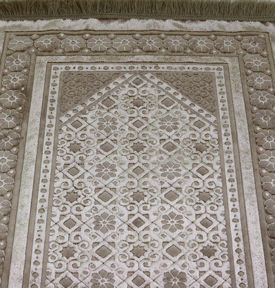 Luxury Velvet Islamic Prayer Rug Gift Box Set with Prayer Beads - Floral Stamp Mink