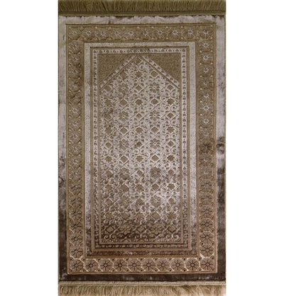 Luxury Velvet Islamic Prayer Rug Gift Box Set with Prayer Beads - Floral Stamp Mink