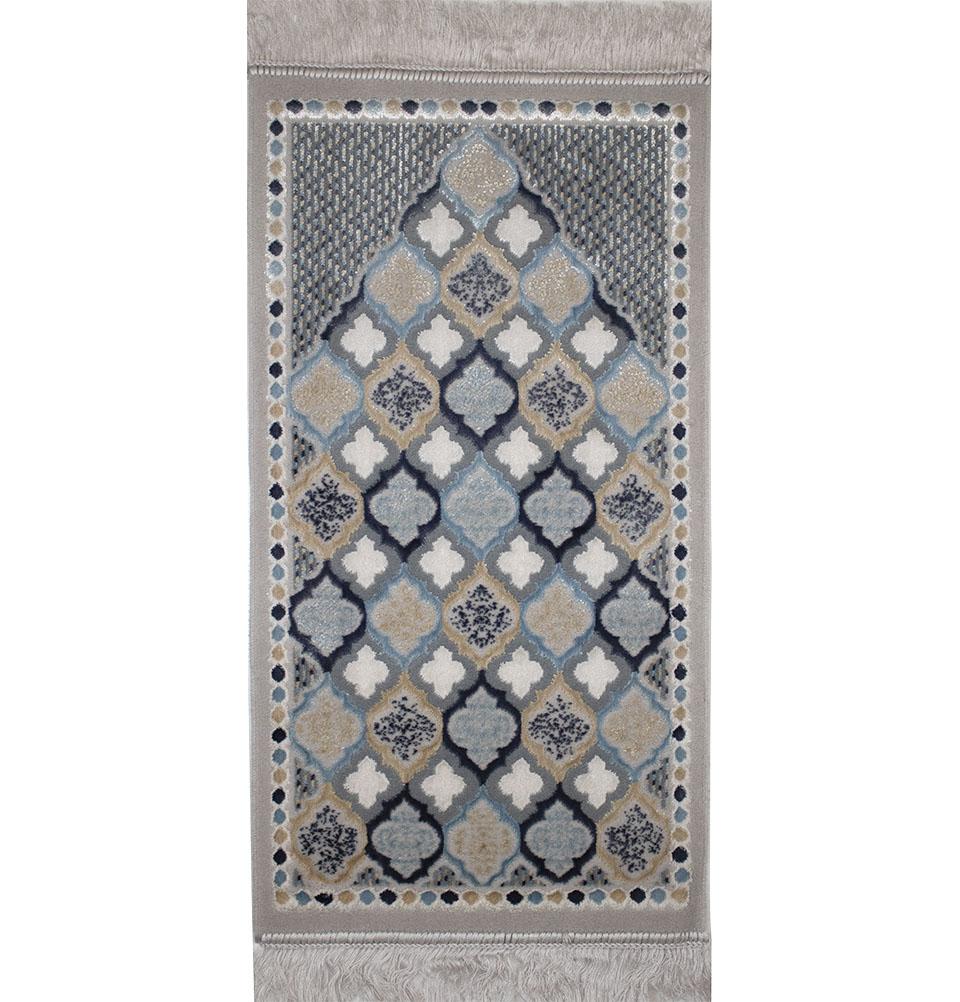 Luxury Velvet Islamic Prayer Rug Child Size - Moroccan Grey