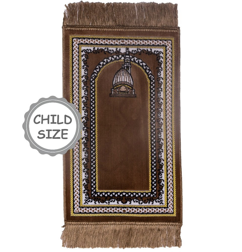 Child Velvet Islamic Prayer Rug - Mosque Dome MSQ1 Light Brown
