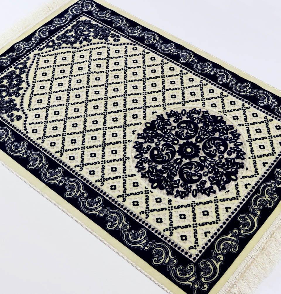 Amber Velvet Islamic Prayer Rug Navy 2