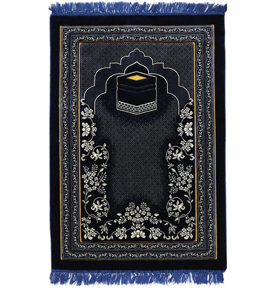 Double Plush Wide Islamic Prayer Rug - Kaba Blue #2